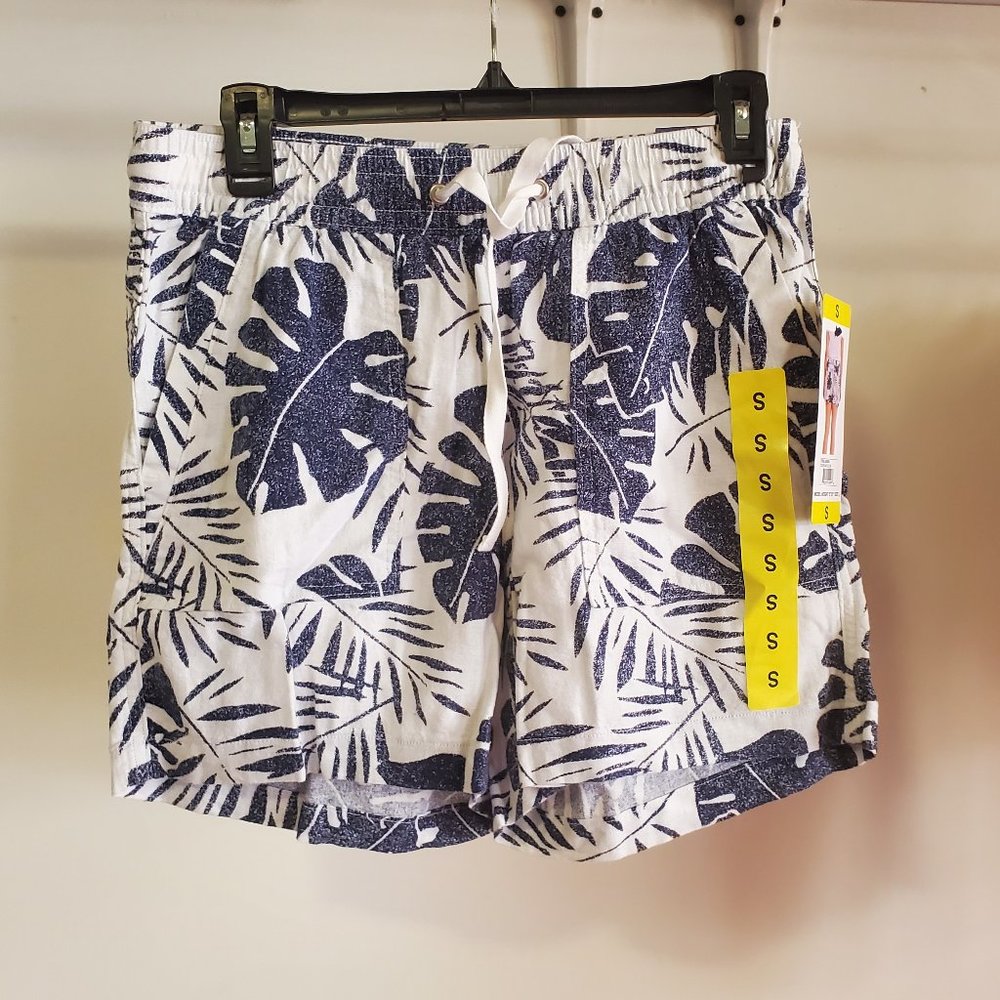 NWT Nautica Women's Linen Blend Pull-On Short Size S Blue White $40 B295